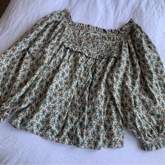 Doen Claudette Cotton Voile Ruffle Long Sleeve Blouse Top Crème Fleurs D’avignon - Picture 7 of 13